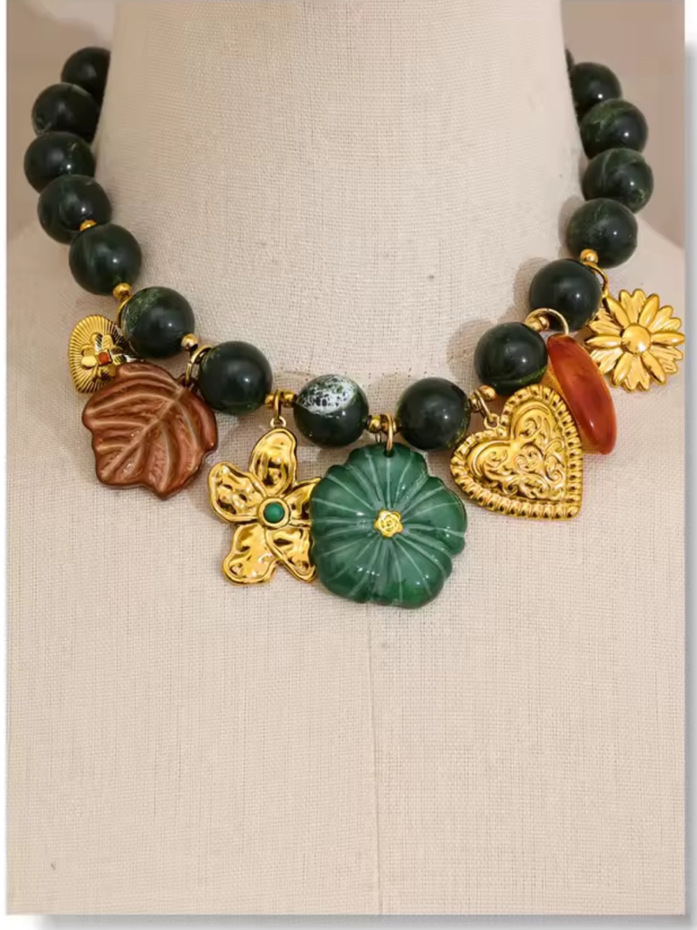Italian Garden Hazel Green Beaded Gold Necklace - Picture 14 of 16